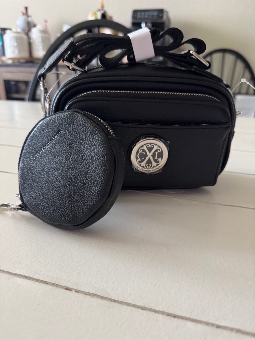 NWTChristian Lacroix Eve Black Pebbled Camera Bag w/ Mini Zip Crossbody
